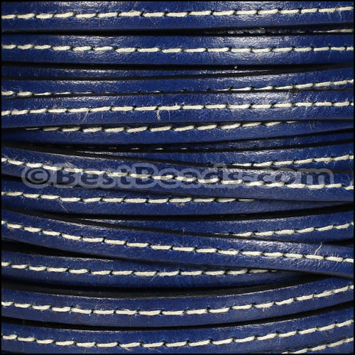 5mm flat STITCHED leather ELECTRIC BLUE - meter