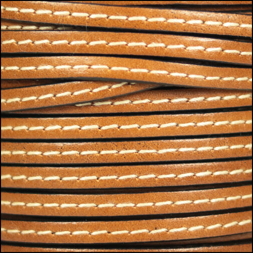 5mm flat STITCHED leather TOBACCO - meter