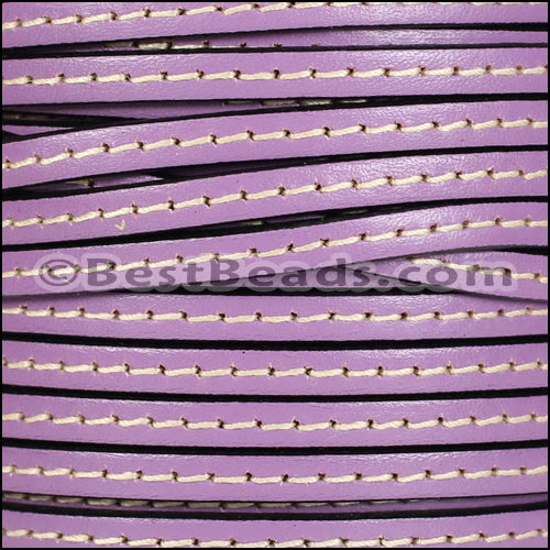 5mm flat STITCHED leather LILAC - meter