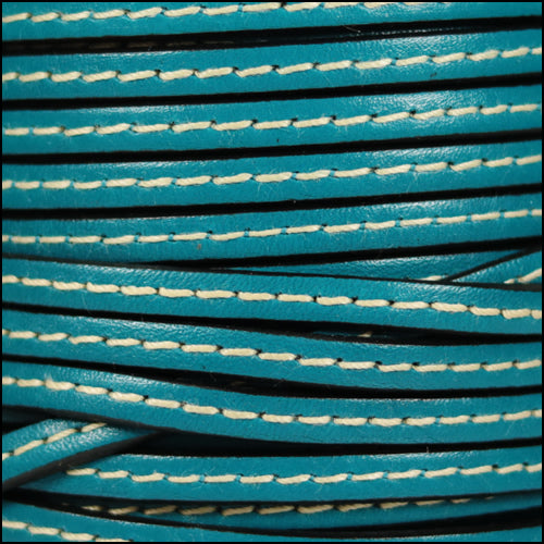 5mm flat STITCHED leather TURQUOISE - meter