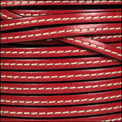 5mm flat STITCHED leather RED - meter