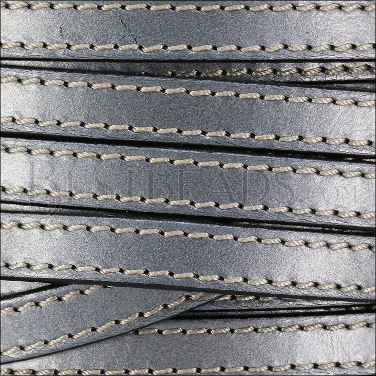 10mm flat STITCHED leather METALLIC GUNMETAL - meter