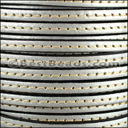 5mm flat STITCHED leather METALLIC ANT. SILVER - meter