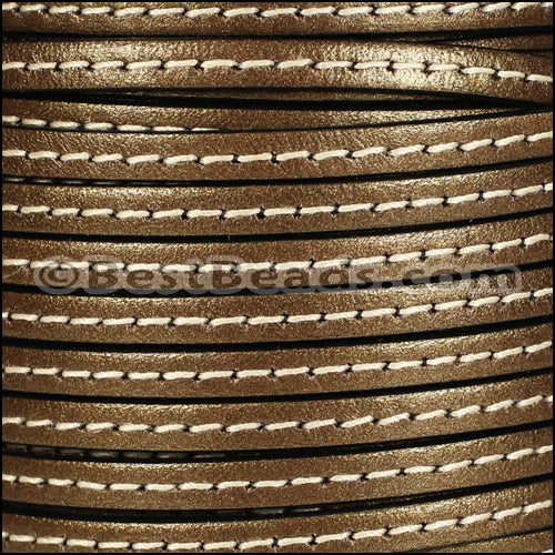 5mm flat STITCHED leather METALLIC BROWN - meter