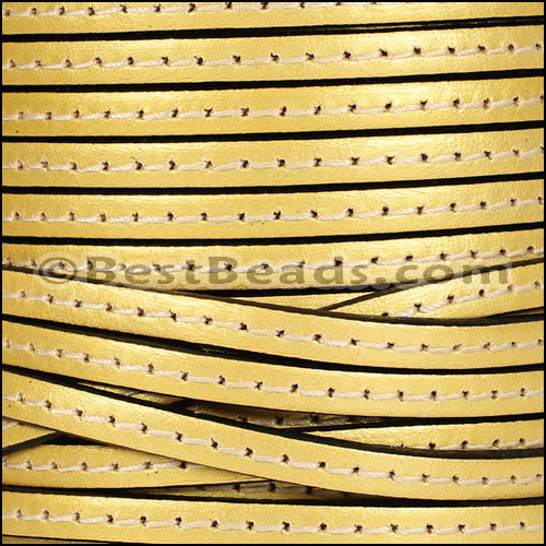 5mm flat STITCHED leather METALLIC GOLD - meter