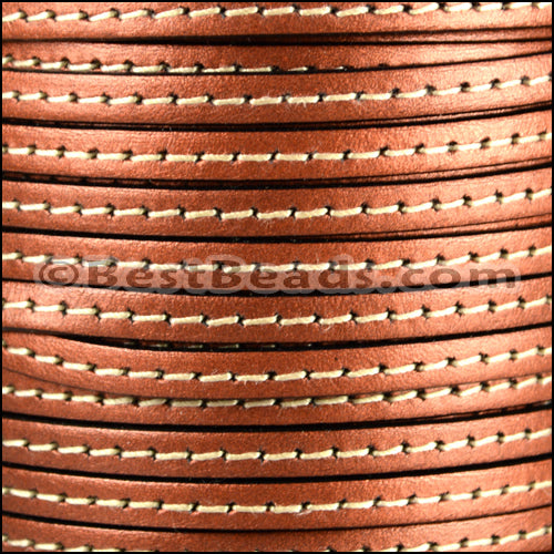 5mm flat STITCHED leather METALLIC ANT. COPPER - meter