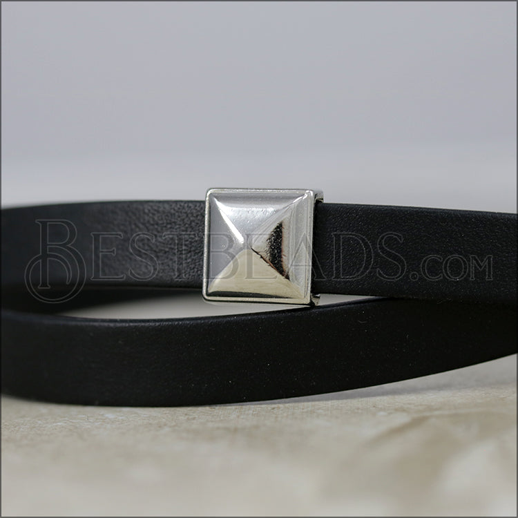 10mm flat PYRAMID STUD slider ANT SILVER - 10 pcs