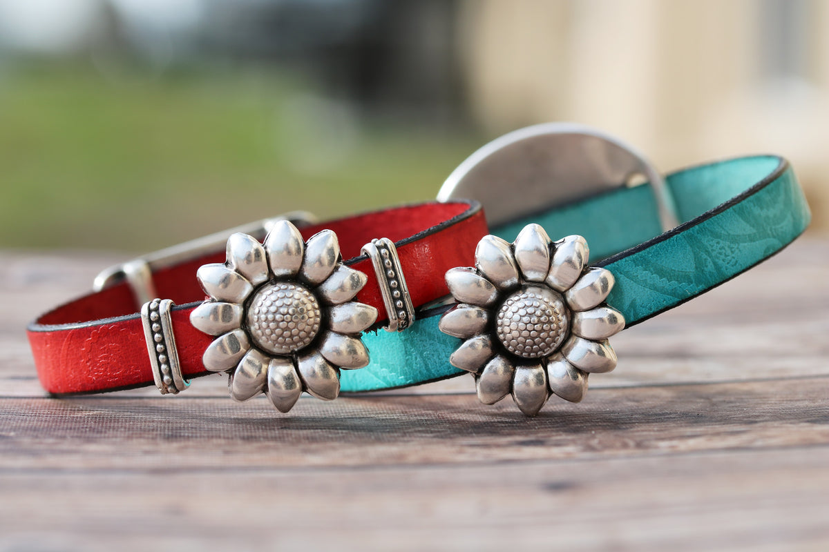 10mm flat flat SUNFLOWER magnetic clasp ANT SILVER - 5 clasps