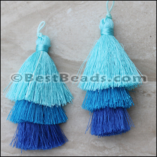 70mm TRIPLE TASSEL : TURQUOISE - 2 pcs