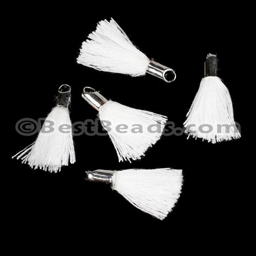 18mm SILVER : WHITE Tassel - 10 pcs