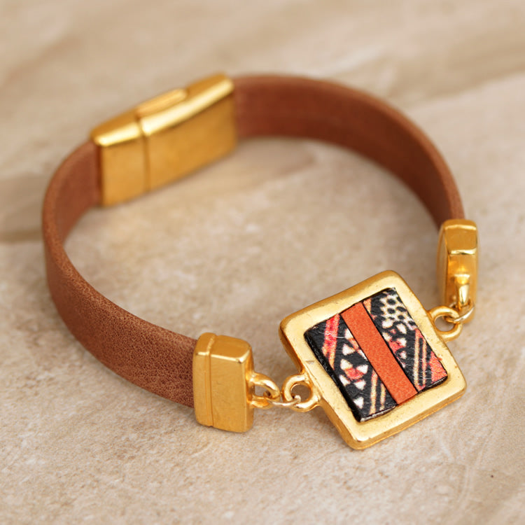 5mm flat EURO PRINTED leather TRIBAL - meter