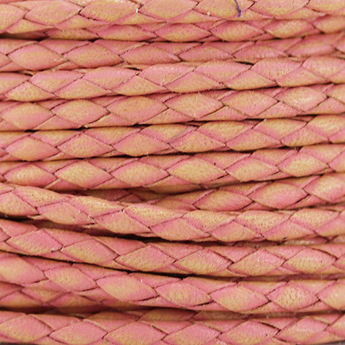 3mm Round VINTAGE Med Braided Leather VTG CANDY ROSE - METER