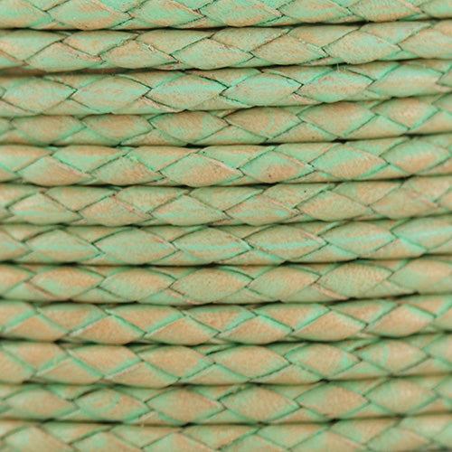 3mm Round VINTAGE Med Braided Leather VTG CANDY MINT - METER