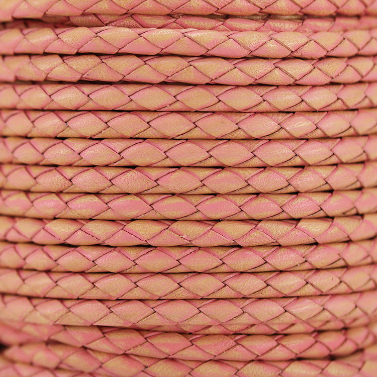 4mm Round VINTAGE Med Braided Leather VTG CANDY ROSE - METER