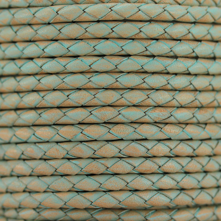 4mm Round VINTAGE Med Braided Leather VTG CANDY ROBIN EGG - METER