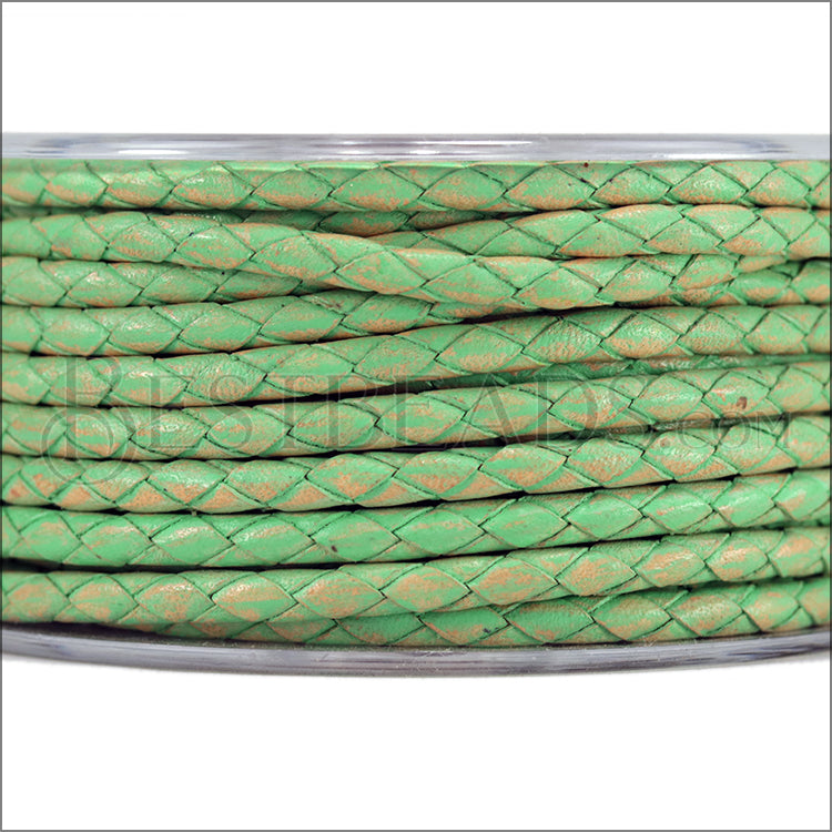 4mm Round VINTAGE Med Braided Leather VTG CANDY MINT - METER