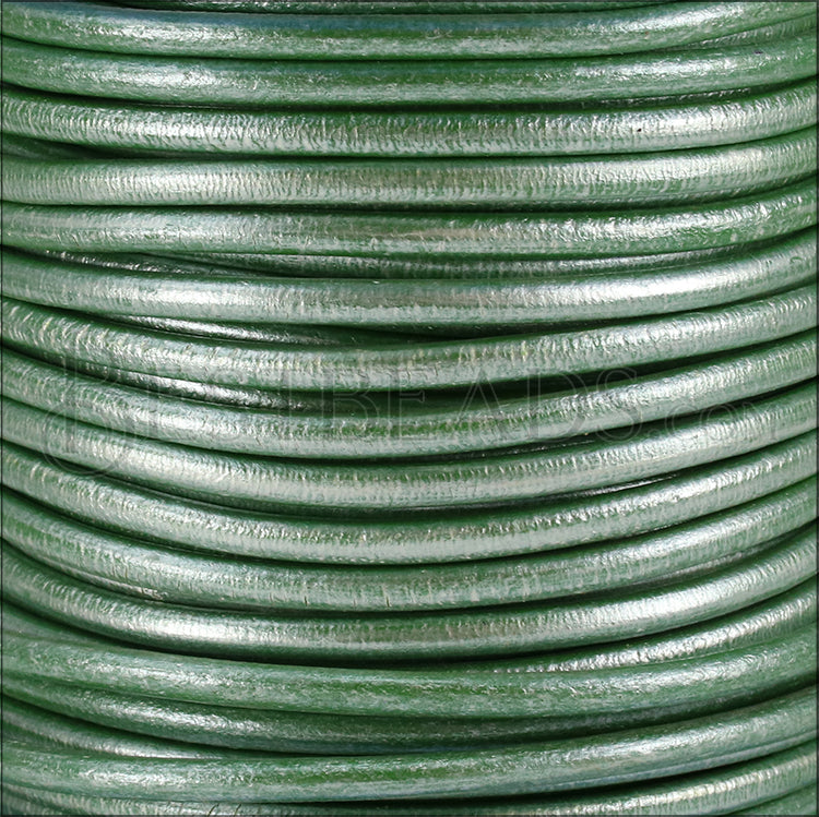 Ltd Edition LEATHER 5mm Round - MET. GREEN - 10 meter SPOOL