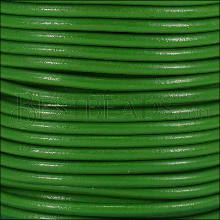 Ltd Edition LEATHER 5mm Round - GRASS GREEN - 10 meter SPOOL